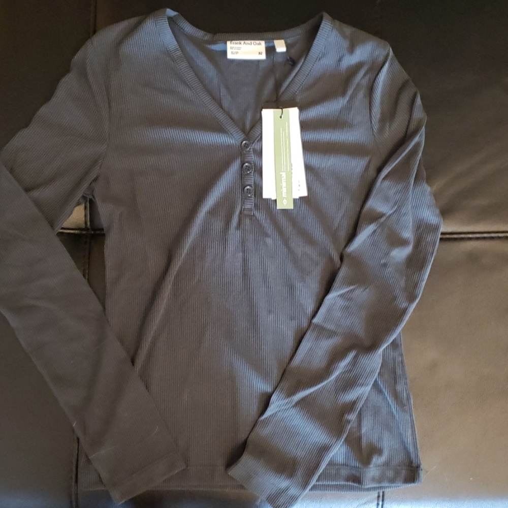 Frank & Oak Dark Teal/Gray Ribbed Long Sleeve
